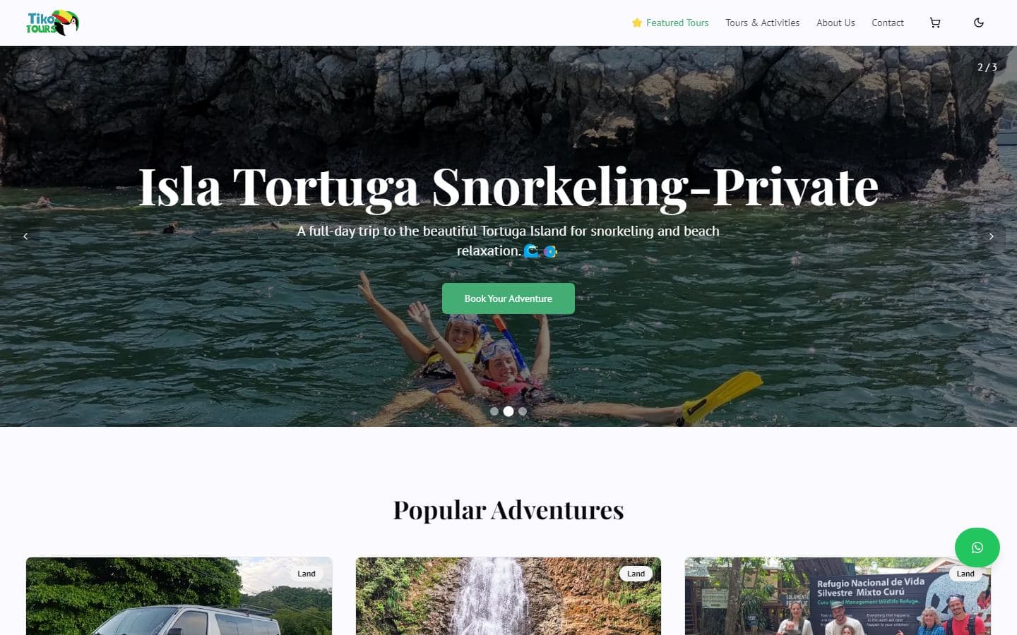Sitio web de Tiko Tours, negocio de Santa Teresa